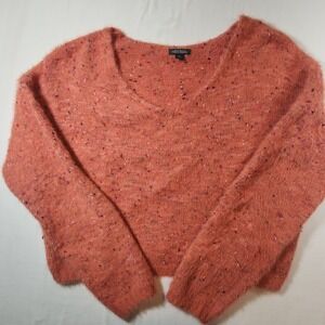 Wild Fable Coral Orange Fuzzy Confetti Knit V-Neck Cropped Sweater Medium